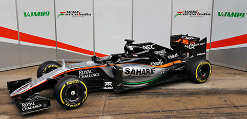 The Sahara Force India F1 VJM09 is unveiled. 22.02.2016. Formula One Testing, Day One, Barcelona, Spain. Monday. - www.xpbimages.com, EMail: requests@xpbimages.com - copy of publication required for printed pictures. Every used picture is fee-liable. © Copyright: Moy / XPB Images